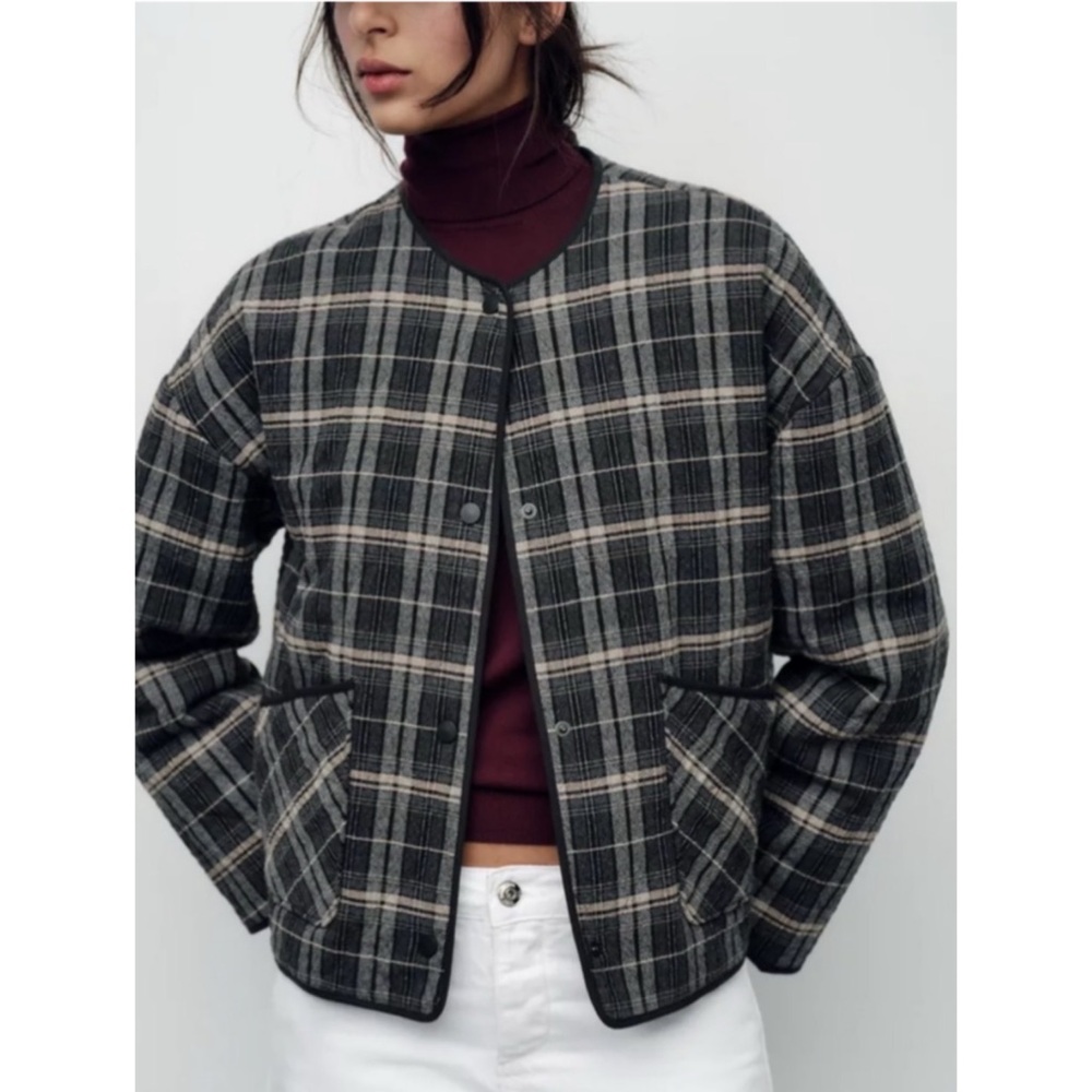 Zara Quilted Plaid Jacket in Black